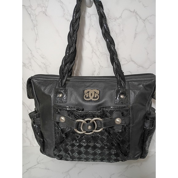 Sharif Handbags - SHARIF Vintage Black Leather Satchel w/ Braided Strap